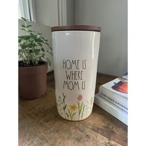Rae Dunn Home Is Where Mom Is Canister Flowers Wood Lid MOTHER’S DAY GIFT New